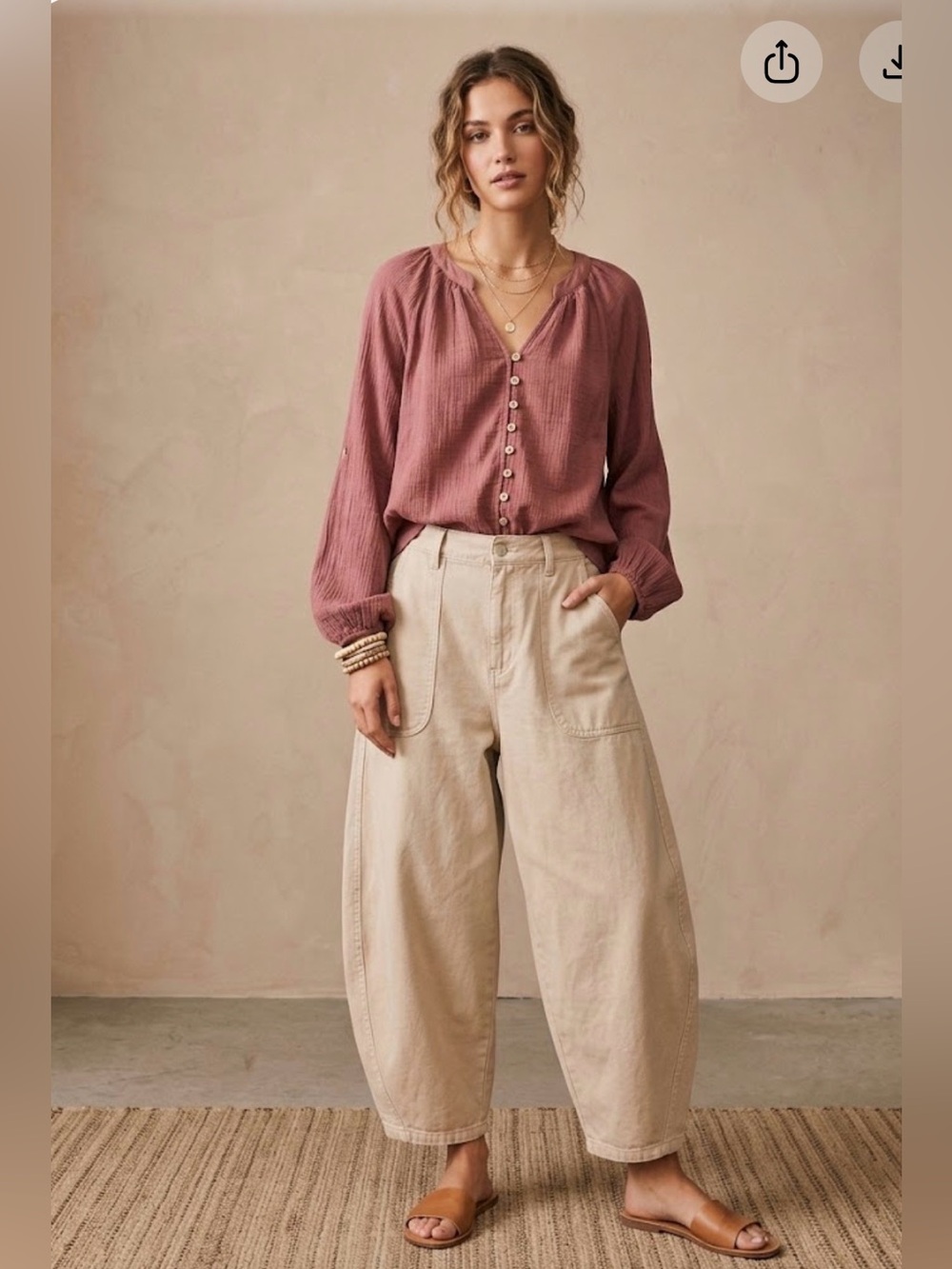Free People Cotton Gauze Long Sleeve Button Down Blouse Medium Dusty Rose
